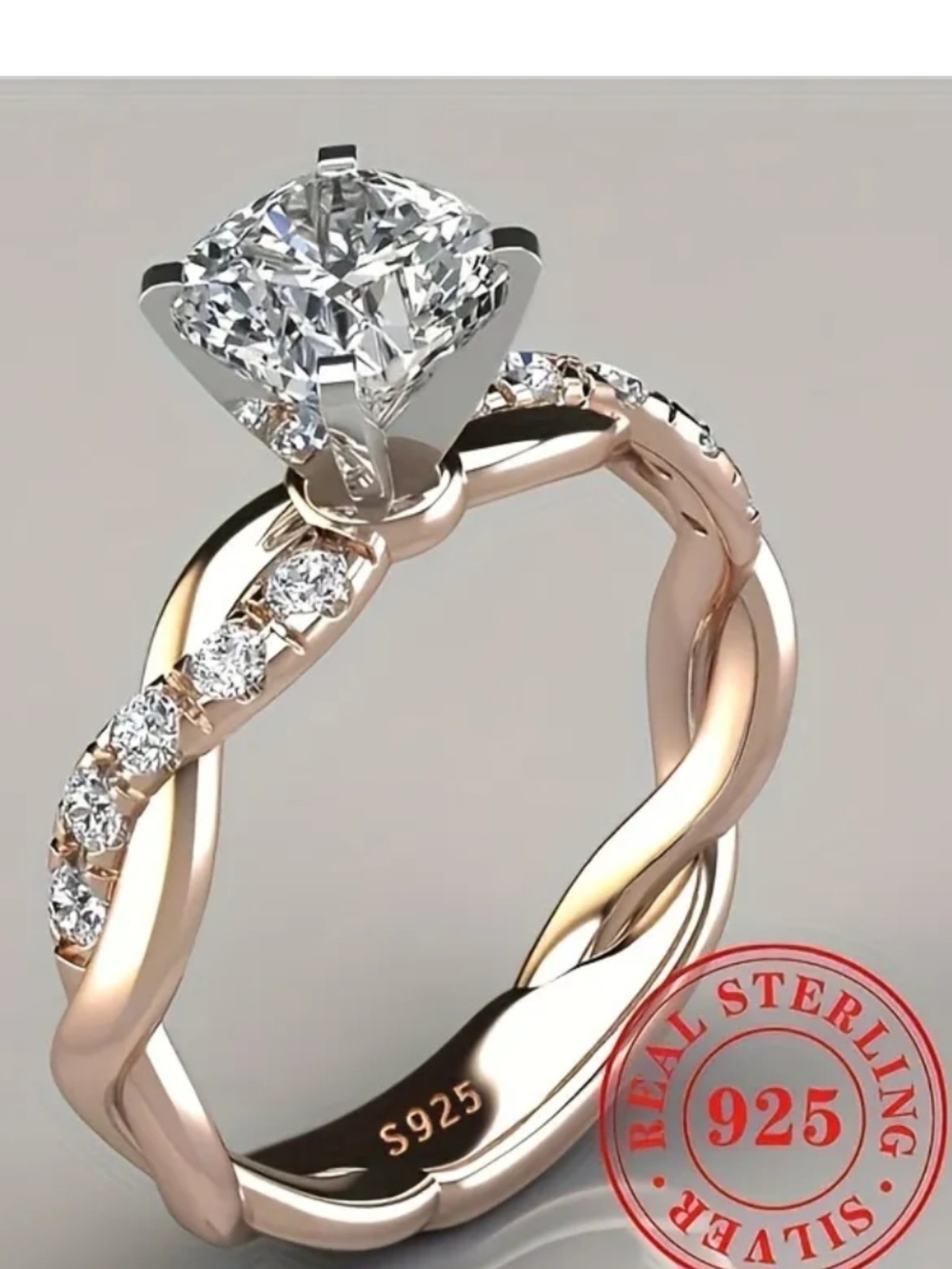 Twisted Gold and Sterling Silver Solitaire Ring with Clear Stones